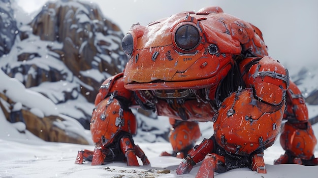 A Mechanical Frog in a Snowy Landscape