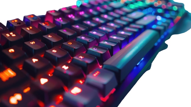 Mechanical Keyboard with RGB Lighting on transparent background