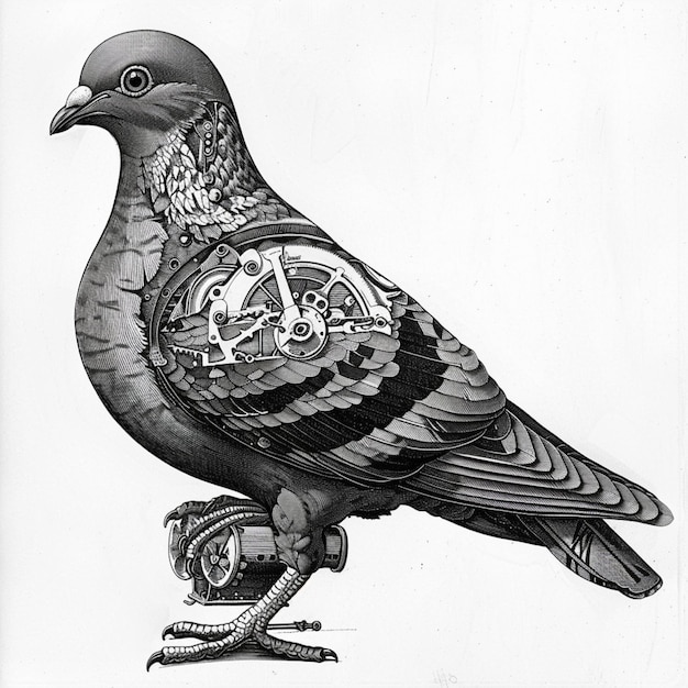 Photo mechanical mail pigeon bird animal engraving