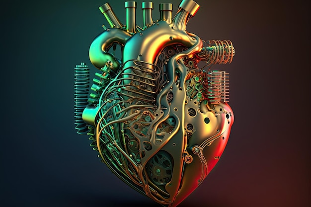 Mechanical metal anatomical heart of cyborg robot Art concept Generative AI