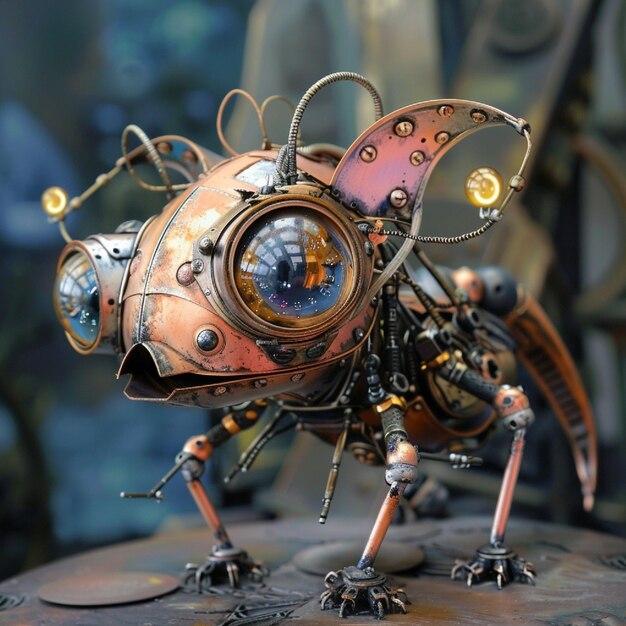 Photo a mechanical pet with shining eyes