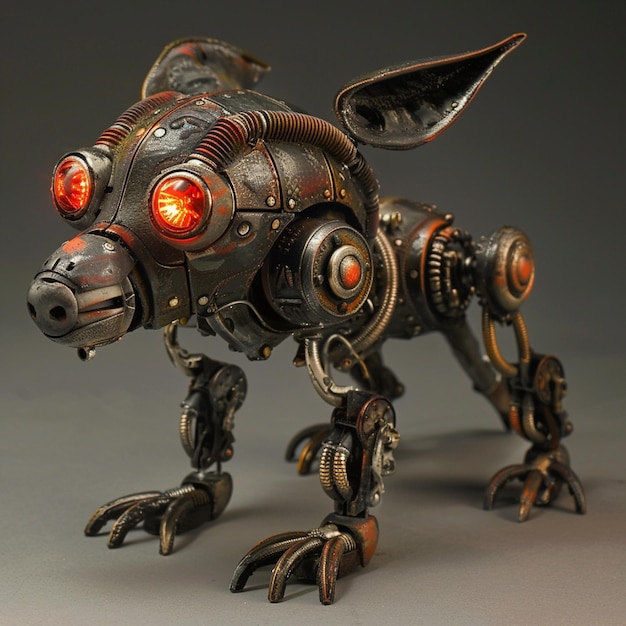 Photo a mechanical pet with shining eyes