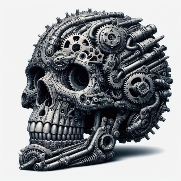 Mechanical Skulls Steampunk Skull Colorful on white background