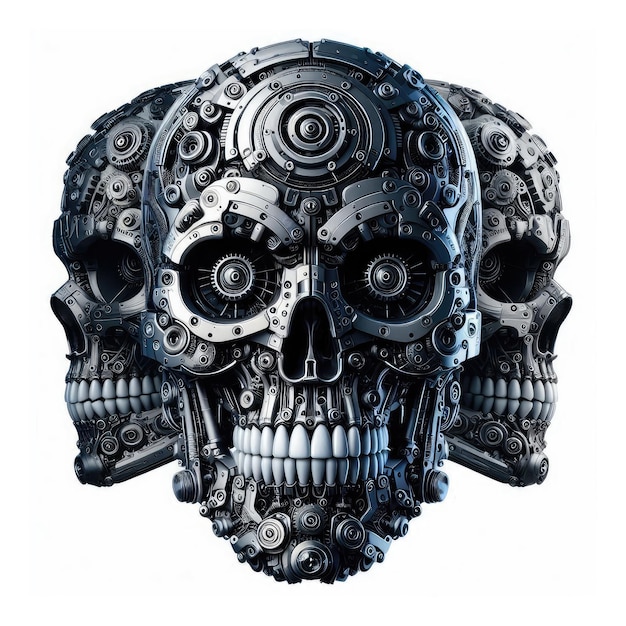 Photo mechanical skulls steampunk skull colorful on white background