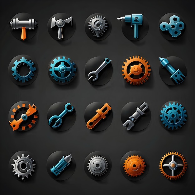 Photo mechanical tools icons collection