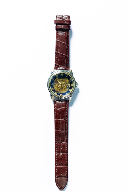 mechanical watch on a white background,Automatic Men Watch With Visible Mechanism On White