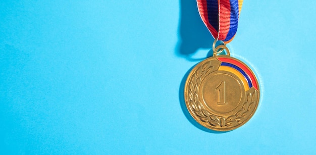 Medal awards for winner on the blue background