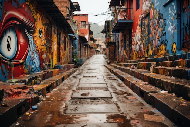 Medellin Colombia Comuna 13 a colorful neighborhood with street art and history generative IA