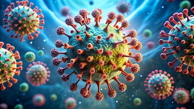 A medical 3D illustration showing the transmission of a virus from a carrier to a healthy individual