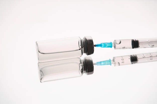 Medical ampoules infusion and syringe with injection