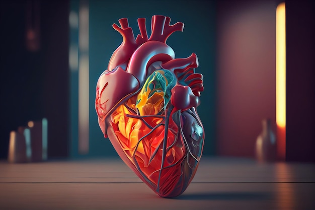 Medical Anatomical Heart 3d Render Realistic Heart Soft Lightgenerative ai