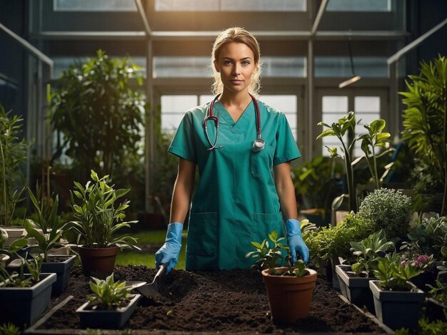 Medical Assistant Standing with a gardening trowel and_2