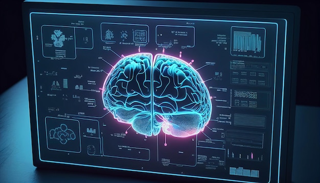 A medical background with a technology design over a guy body with a highlighted brain Generative AIx9