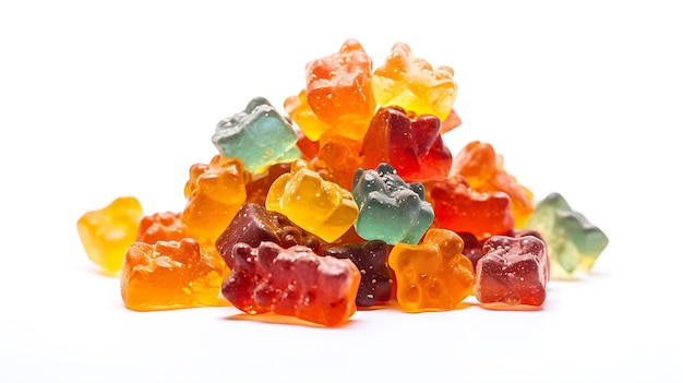 Medical cannabis gummy candy edibles on white background