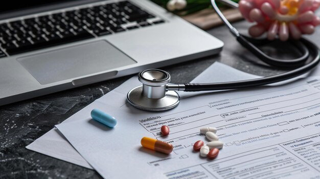 Photo a medical chart with pills and a pen on it