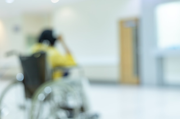 Medical clinic blur background hospital service center in patientâs ward blurry perspective view of lab corridor hallway, lobby or walkway for nursing care healthcare service