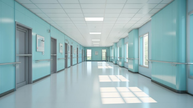 Medical concept Hospital corridor with rooms