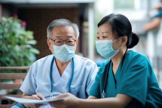 Medical Consultation in Clinic Physician and Senior Man During Pandemic