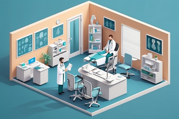 Medical consultation Isometric interior of doctor office