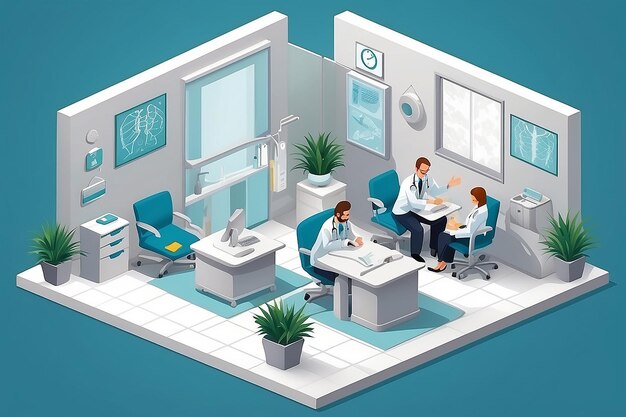 Medical consultation Isometric interior of doctor office