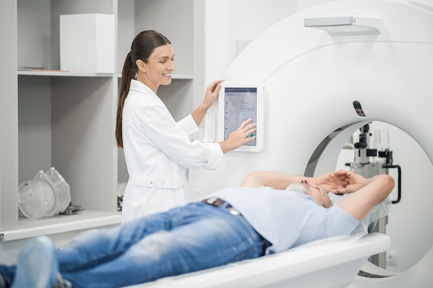 Medical diagnostics Patient undergoing the MRI investigation in the medical center