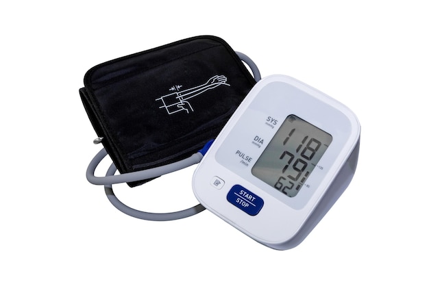 Medical electronic tonometer on white background Blood pressure monitor Medical diagnostic device measuring equipment