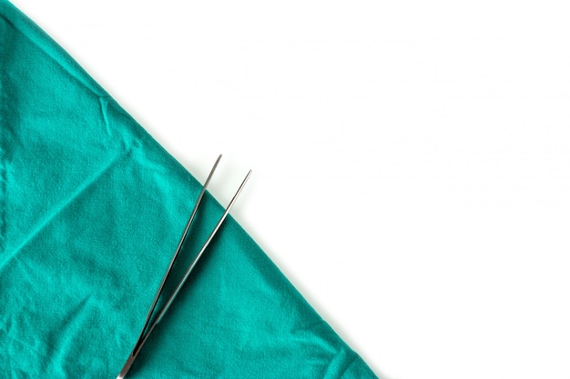 Medical equipment on a green cloth in the operating room