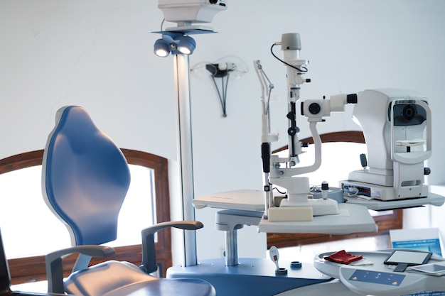 Medical equipment of ophthalmologist in modern ophthalmology clinic