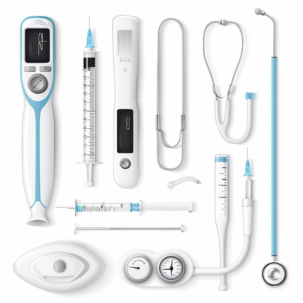 Medical Equipment Set Thermometers Syringes Stethoscope Pressure Measuring Device etc