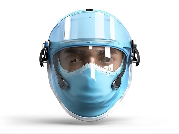 A medical face shield on plain white bg