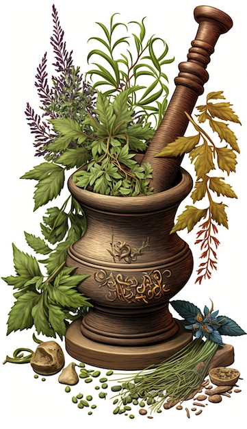 Medical HERBS image on white bg Generative AI