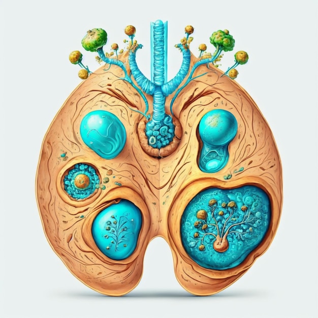 Medical Illustration of a Cartoon Kidney with Realistic Nephrons and Glomeruli