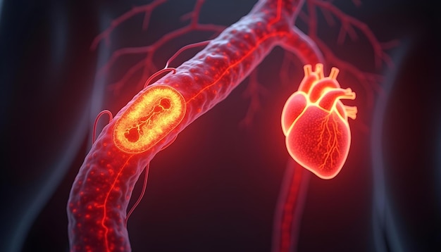 Photo medical illustration of heart disease and atherosclerosis in artery