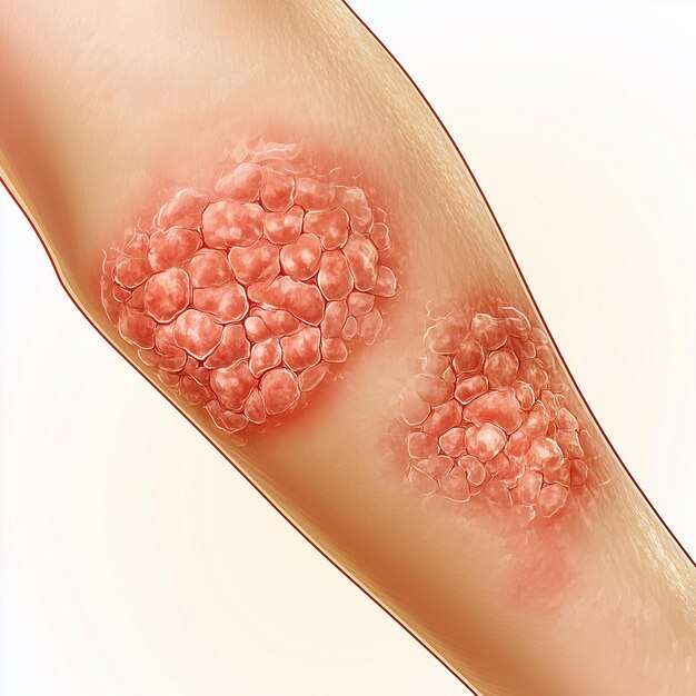 Photo a medical illustration of psoriasis on an elbow