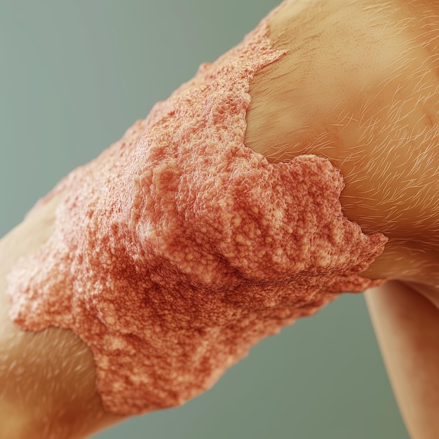 Photo a medical illustration of psoriasis on an elbow