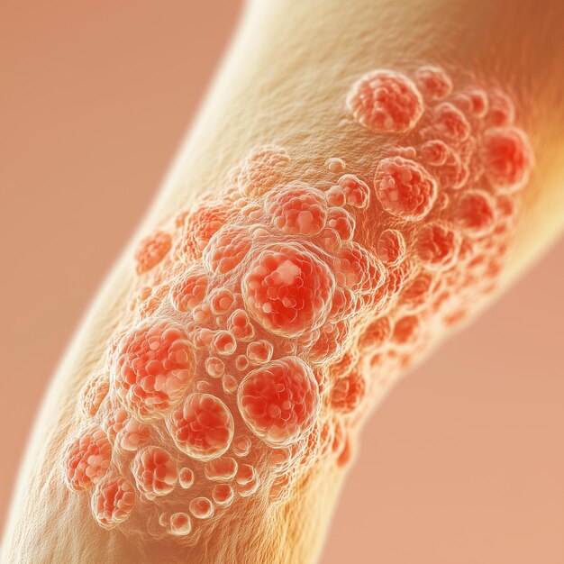 Photo a medical illustration of psoriasis on an elbow