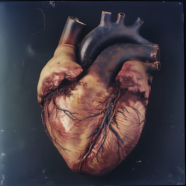 Medical illustration showing coronary artery disease in heart