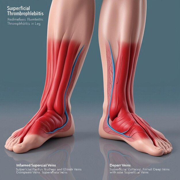 Photo medical illustration of superficial thrombophlebitis and deep vein anatomy in the legs