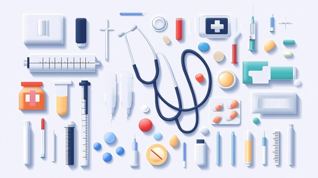 Photo medical infographic stethoscopes and syringes health and healthcare visual guide