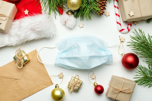 Medical mask and Christmas decorations