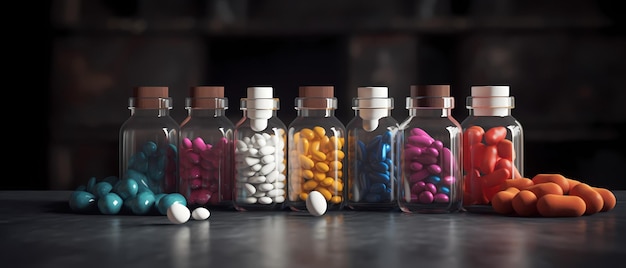 Medical pills with drug bottles Generative AI