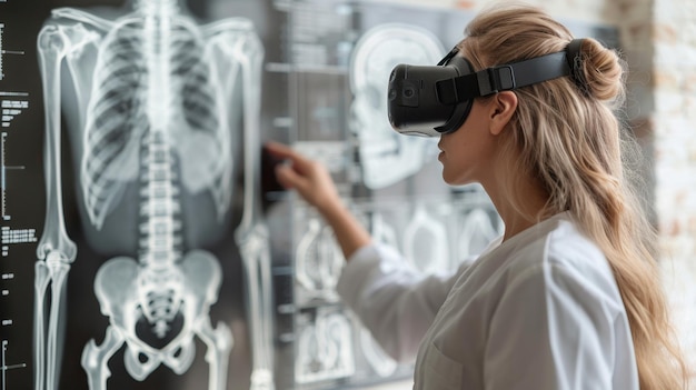 Medical professional analyzing xrays with vr headset