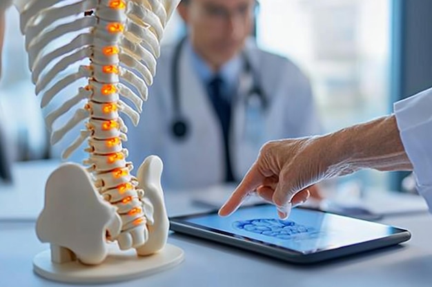 Medical Professional Using Spine Skeleton Model to Explain Anatomy and Health in a Clinical Setting