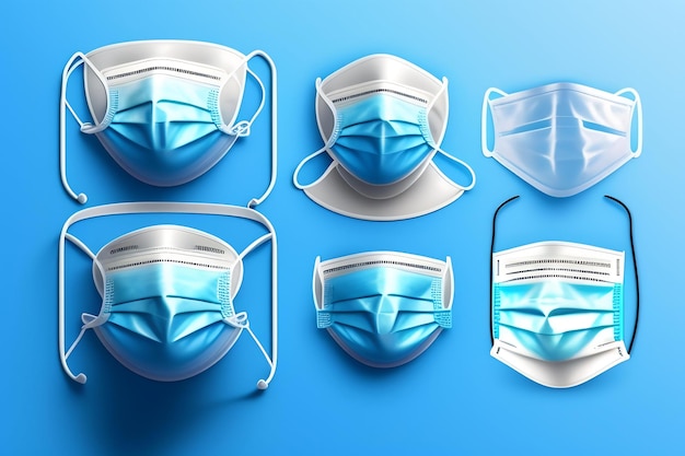 Medical protective masks isolated on blue background