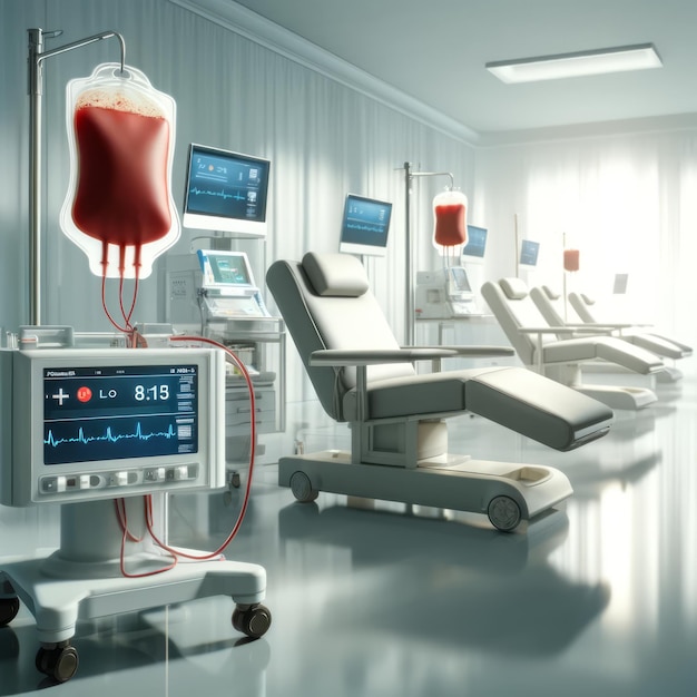 a medical room equipment with blood pressure on it