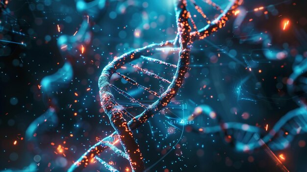 Photo medical science concept the microscopic world of the biochemistry process of protein biosynthesis