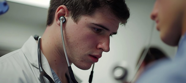 Photo medical student practicing auscultation technique stethoscope deepdive image analysis of