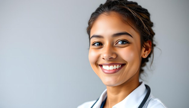 Photo medical student smiling at the camera isolated with white highlights