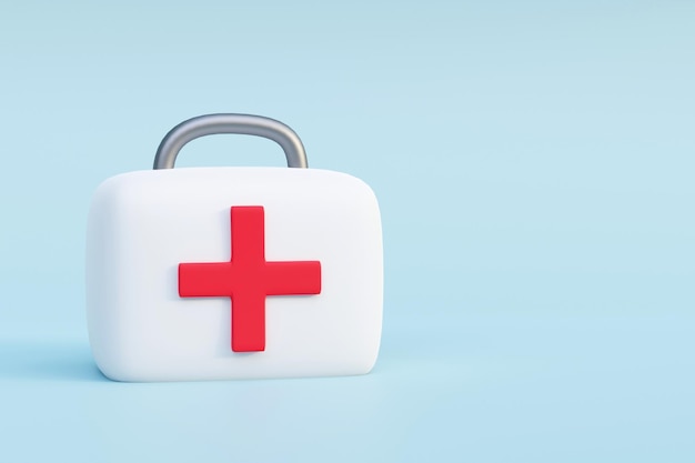 Medical suitcase or white first aid kit with red cross 3d illustration