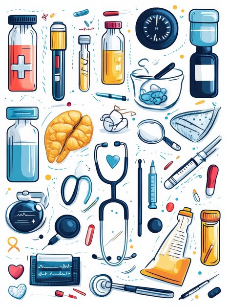 Photo medical supplies and instruments illustration